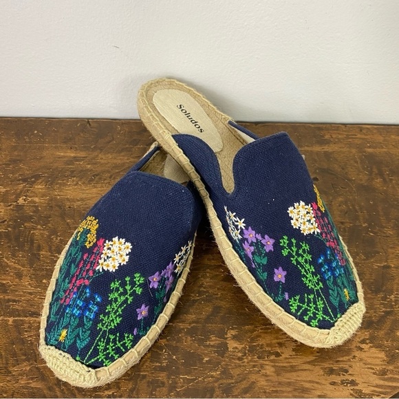 Soludos Wildflower Size US 8 M Women's Espadrille Slip-On Mules Midnight Blue - Picture 2 of 7